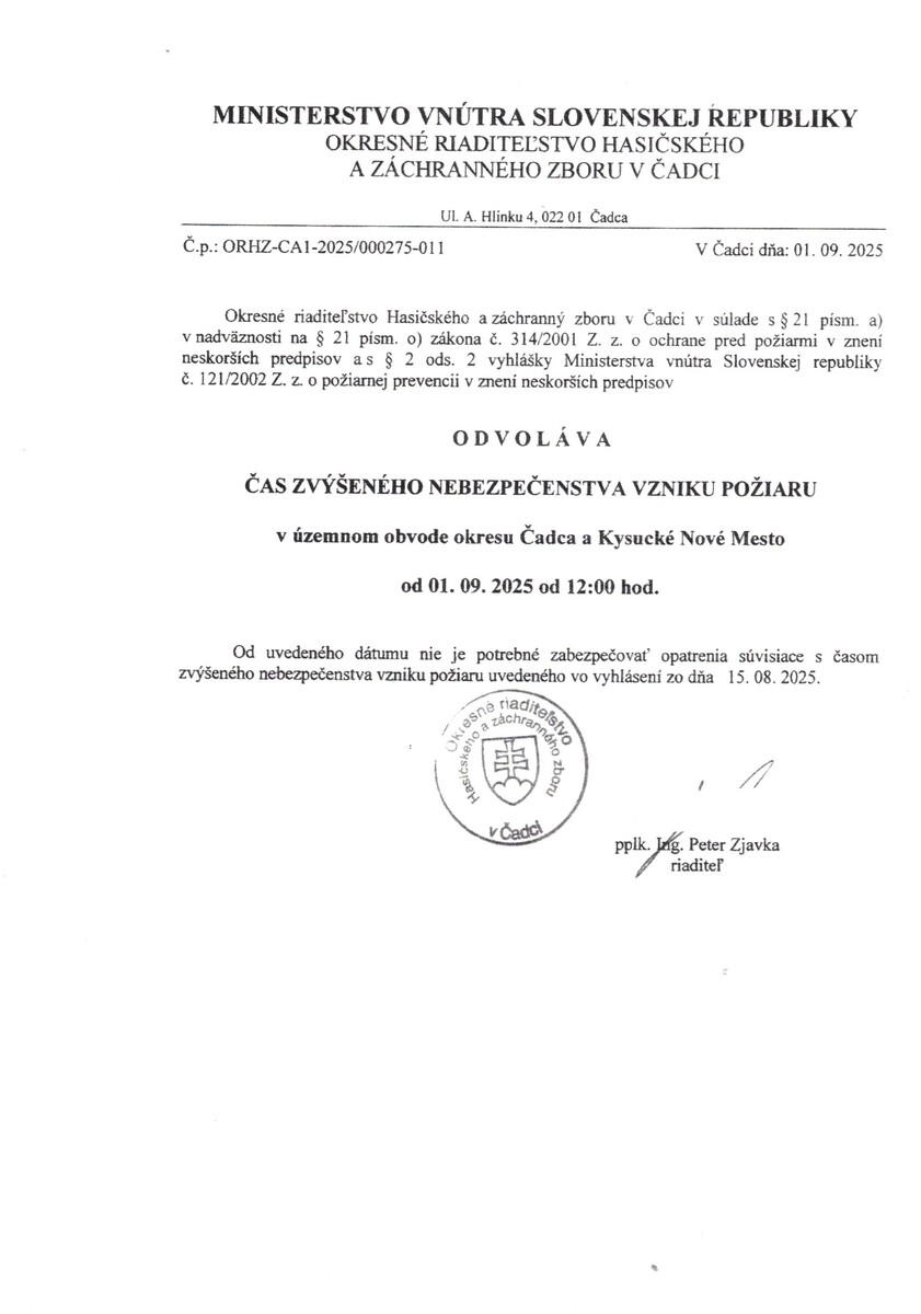 odvolanie požiar